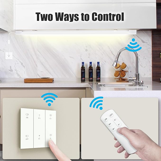 ONIDEK Under Cabinet Lights with Plug. 3000K-6500K Dimming and Color. with Wireless Control Panel and Remote Control.15W 1500LM for Garage, Kitchen, Bathroom, Closet, Office (16 inch-2pcs)