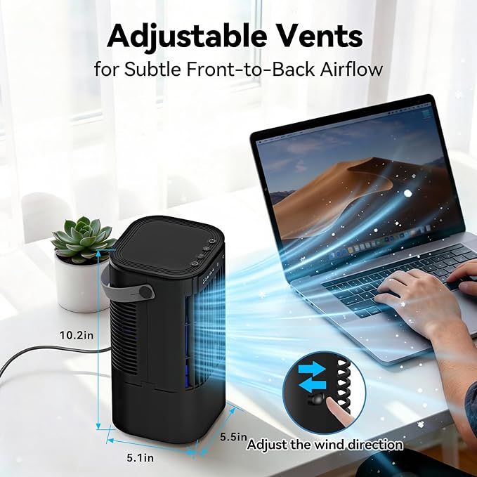 Portable Air Conditioners, 4-in-1 Mini Air Conditioner Evaporative Air Cooler, Portable AC with 1000ML Tank, 3 Speeds & 7-Color LED, Small Air Conditioner with Timer for Bedroom, Desktop, Home, Office