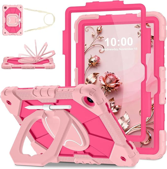 WESOROL Case for Galaxy Tab A11 Plus/A9 Plus 11 Inch,Shockproof Cover for Samsung Tablet A11+/A9+ Case with Screen Protector 360 Rotating Stand Pencil Holder Shoulder Strap,Rose Gold Pink