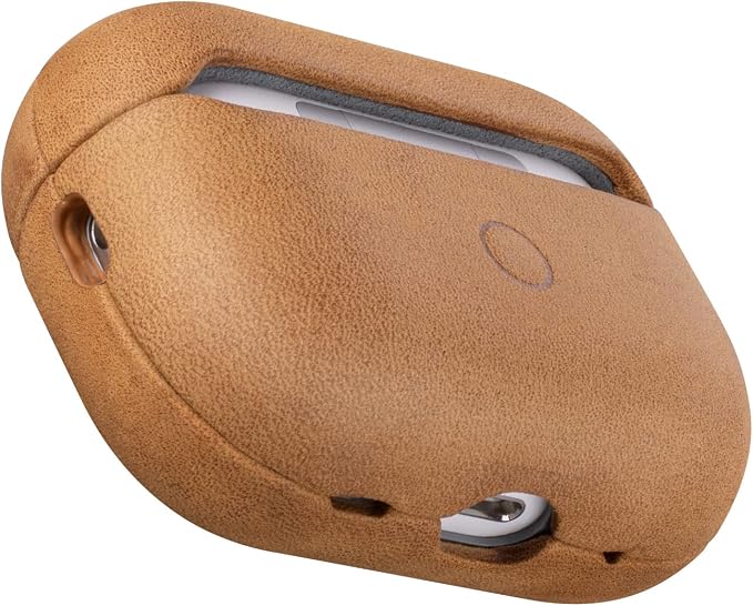 Maogoam for AirPods Pro 2nd Generation Leather Case Cover with Button, Genuine Oil Wax Crazy Horse Cowhide Leather Case for Airpods Pro 2, Indiana-Jones Style, The Front LED Visible, Khaki Brown