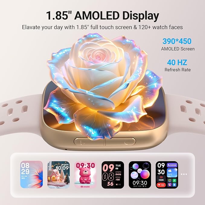 Smart Watches for Women Android iPhone (2 Bands), [1.85" AMOLED Screen] Smartwatch Fitness Tracker 3ATM Waterproof with Bluetooth Calls, AI Voice, Heart Rate/SpO2/Sleep Monitor, 7 Days Battery