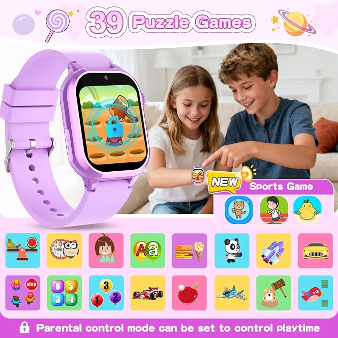 MOFGDNI Smart Watch for Girls - Kids Watch with 39 Games, Built-in Camera, Video Recorder, Alarm, Calculator, Pedometer & Various Wallpapers – Toys for Ages 4-12 Years Old Birthday