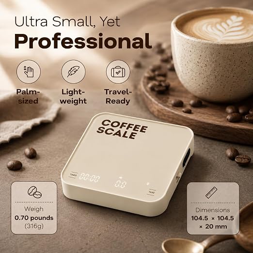Aviora Coffee Scale with Timer – 0.1g Precision USB-C Rechargeable Digital Espresso Scale, LED Display, Tare Function for Pour Over & Barista Brewing