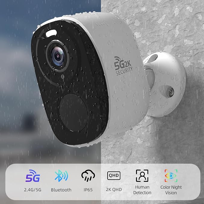 Rraycom 4 Pack 2K Security Cameras Wireless Outdoor, Battery Powered 5GHz/2.4GHz WiFi Cameras for Home Security, AI Motion Detection, Color Night Vision, Siren Alarm, 2-Way Audio, IP65, Cloud/SD,Alexa