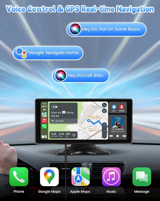 10.36" RV Camera System with CarPlay & Android Auto Touch Monitor | Wired 4CH 1080P IP69 Waterproof Backup Camera. BSD blind spot alert & DVR Loop Recording for Semi Truck, Trailer, Camper, RV