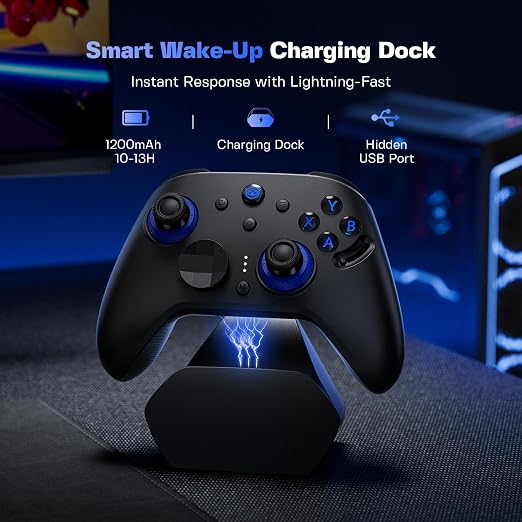 NYXI Imperial PC Gaming Controller with Adjustable Tension TMR Joysticks (Zero Drift), Interchangeable ABXY Buttons for PC/Switch Layouts, Dual-Mode Hall Triggers, 1200mAh Battery & Charging Dock – Compatible with PC, Switch, Android, TV