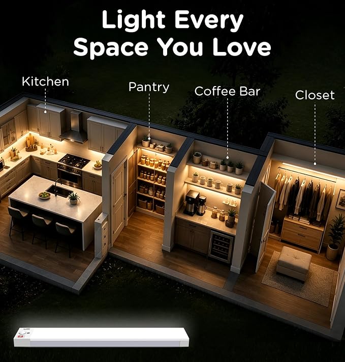 Under Cabinet Lighting Plug in, AC120V 3CCT 3000/4000/5000K Motion Sensor Light Indoor with Timer, Super Bright Linkable LED Counter Light for Kitchen, Closet, White 36 Inch, 1Pack