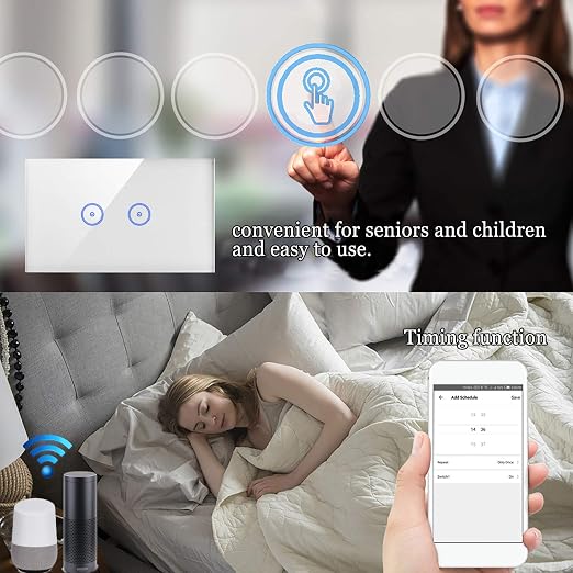 Jinvoo WiFi Wall Light Touch Panel Switch, 3 Way, Remote Control by Smart Phone,No Hub Required, AC 120V, Works with Amazon Echo, Google Home, Black