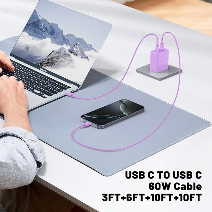QZIIW iPhone 16 15 Pro Max Charger Fast Charging,45W Dual Port USB C Fast Charger Block [2-Pack] & Extra Long 60W 3/6/10/10FT USB C Cable - PD Quick Adapter 3.0 for iPhone 16 15/16 15Pro/16 15 Plus.