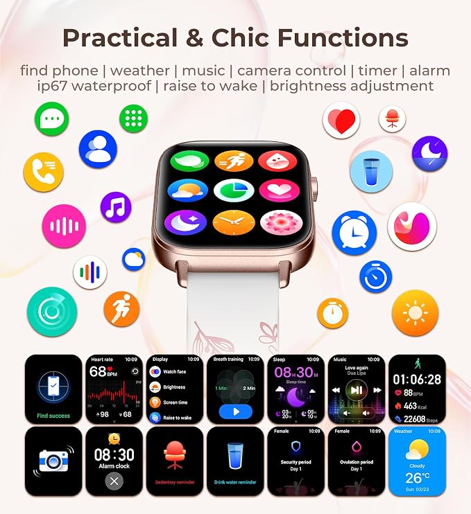 Iaret Smart Watch for Women, 1.83" HD Fitness Tracker with 4 Bands, Answer/Make Calls, Heart Rate/Sleep/SpO2/Step Tracking, 100+ Sport Modes, Android/iPhone Compatible Gift (White)