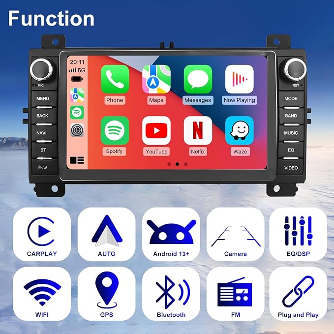 Car Radio for Jeep Grand Cherokee 2011 2012 2013, Dodge Durango 2011 2012 2013, 7 Inch Touch Screen Headunit Stereo Upgrade with Wireless Carplay Android Auto 5GWiFi Backup Camera Bluetooth GPS FM SWC