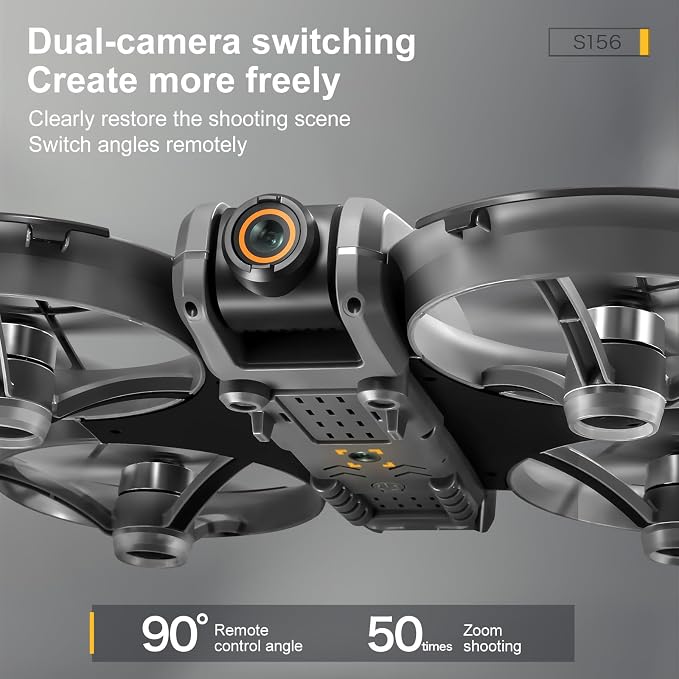 ikaufen S156 Brushless Drone with Dual Camera, Optical Flow Hover, 90° Adjustable Lens, 50X Zoom, 12.5cm Screen Remote Control, LED Night Lights, RC Quadcopter for Beginners (S156 Big screen control (Dark grey))