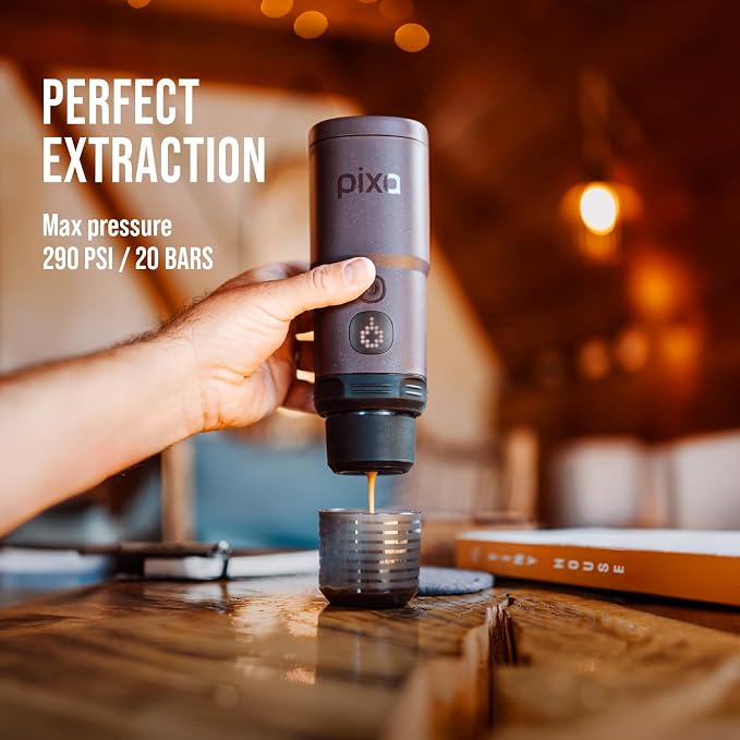 WACACO PIXAPRESSO, Coffee Machine Electric & Portable, With 4 Coffee Types & Fast Heat-Up, 3 * 3000mAh Battery, 20 Bar Portable Espresso Maker For Ground Coffee & NS Capsule, Dark Burgundy