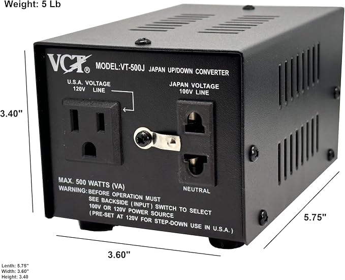 VCT VT-500J - Japanese Step Up/Down Voltage Transformer Converts Japan 100 Volts To 110V OR Vice Versa - 500 Watt
