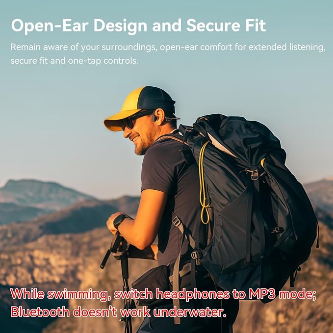 Full-Coverage Liquid Silicone Swimming Headphones,IP68 Waterproof Underwater Headphones, Bluetooth 6.0&MP3 with 32GB Memory Card,Soft/Skin-Comfortable Open Ear Bone Conduction Swim Earbuds(Black