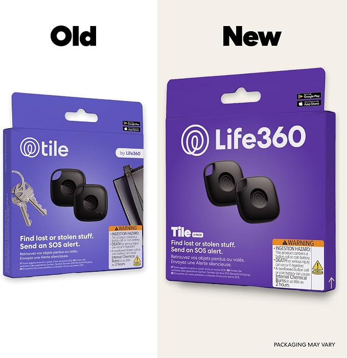 Life360 Tile - Bluetooth Tracker, Keys Finder and Item Locator for Keys, Bags and More. Phone Finder. Both iOS and Android Compatible. 2-Pack (Black)