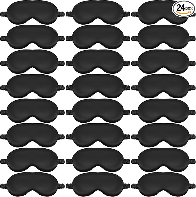 Geyoga 24 Pcs Silk Sleep Eye Masks Soft Satin Masks for Sleeping with Adjustable Elastic Strap Comfortable Blindfold Eyeshade for Men Women Travel Nap Night Sleep (Black)
