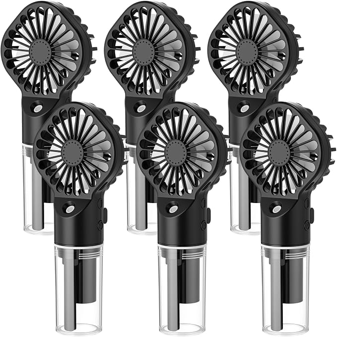 6 Pack Misting Fan Portable Mini Handheld Rechargeable Fans with 4 Speeds Water Spray Fan Personal Cooling Fans for Travel Camping Outdoor Home Office Makeup Commute (Black)