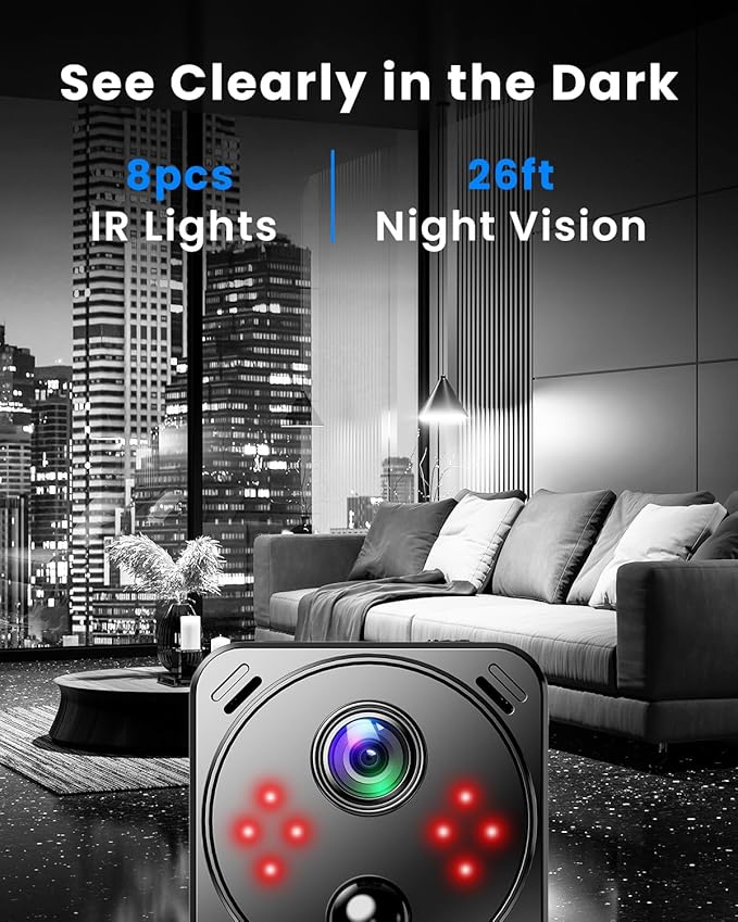 VIDCASTIVE 4K Mini Hidden Camera Dual-Band 2.4/5GHz WiFi Indoor Security Camera with AI Human Detection, Night Vision, Cloud/SD Storage, Up to 150 Days Standby Battery Life