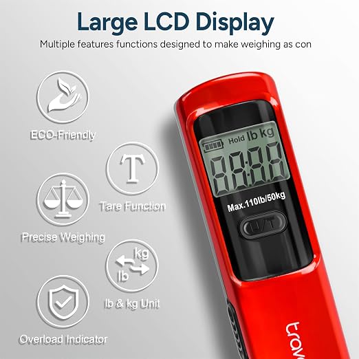 Battery-Free Luggage Scale – No Batteries Needed, Portable Digital Hanging Suitcase Weight Scale for Air Travel & Checked Bags, 110lb/50kg, LCD Display, Compact Travel Accessory