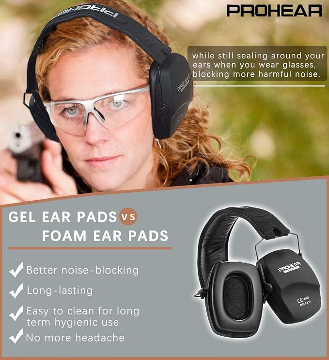 PROHEAR Ear Protection Safety Earmuffs for Shooting Noise Reduction Slim Hearing Protector