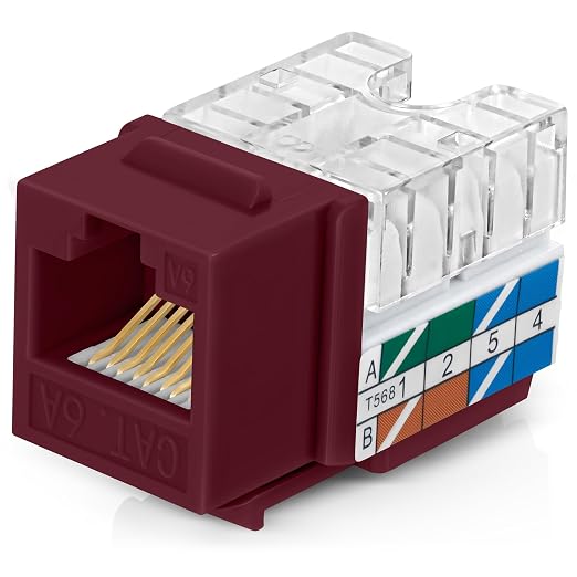 Everest 90° Angled RJ45 Cat6A Keystone Jacks 20-Pack in Red - Slim Profile Female RJ45 Connectors - Cat 6A Keystone Jack - Compatible with 90° Angled Speed Termination Tool - easyJACK (B094WB91H3)