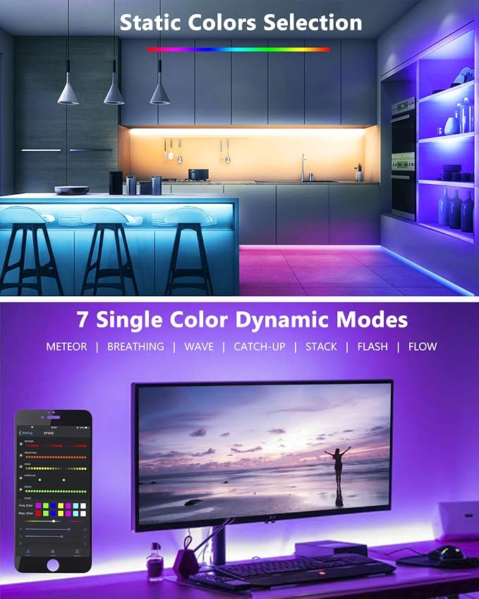 ALITOVE WS2812B LED Strip, 5mm Width Super Narrow RGB Addressable LED Light Strip 6.6ft 120 LEDs & SP108E LED WiFi Controller & 5V 5A Power Adapter