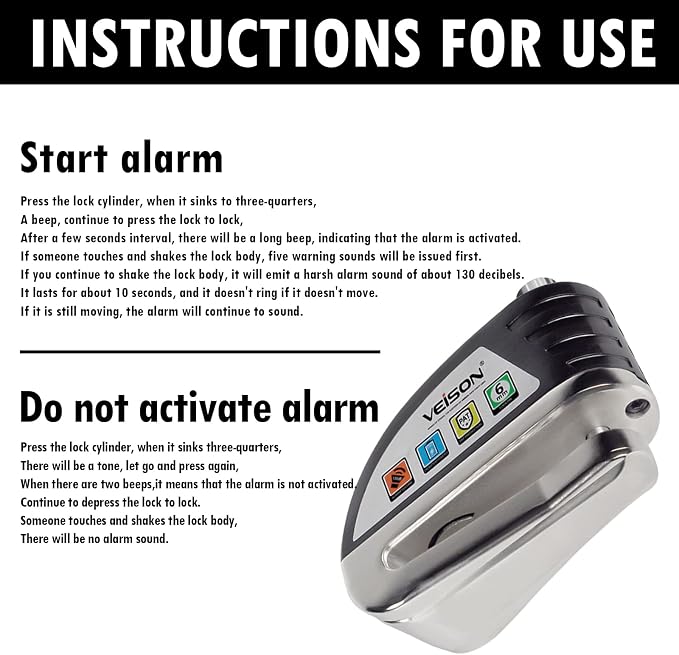 Motorcycle Locks Anti Theft Alarm System 130 db,Disc Lock Wheel Lock Heavy Duty aAnti Theft,Security Uncuttable Lock,Apply to Ebike Moped Mountain Moped Dirtbike,Motorcycle Accessories for Men