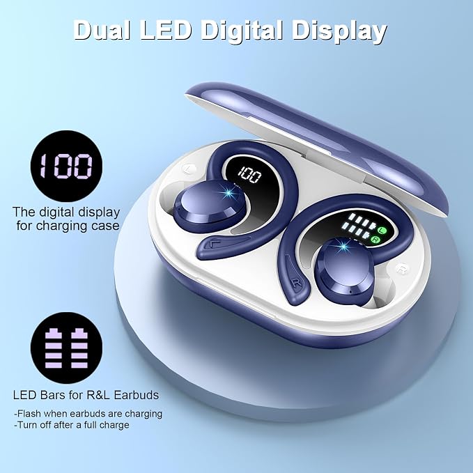 Wireless Earbuds Sport, 2025 Bluetooth 5.4 Headphones Bass Hi-Fi Stereo Over Ear Buds, 56Hrs Noise Cancelling Headset with Earhook, IP7 Waterproof Earphones Workout Running for Laptop Pad Android iOS