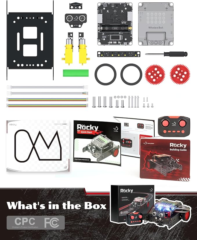 WhalesBot Rocky Coding Robot Car Kit for Kids 8-12 12-16, STEM Educational Engineering Toy, Scratch Python C Programming & Remote Control, Science Gift for 8 9 10 11 12+ Year Old Boys Girls