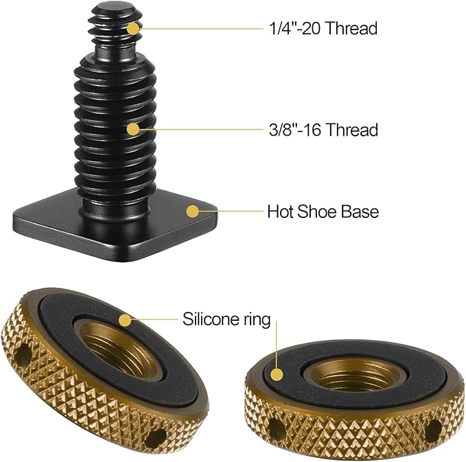 MINIFOCUS Camera Hot Shoe Mount Adapter, Double Nut with 1/4" and 3/8" Aluminum Alloy Tripod Screw Flash Shoe Mount for LED Monitors, Microphone, DSLR Field Monitor (Pack of 2)