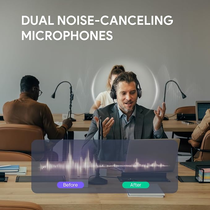 Yealink UH37 Professional USB Headset with Microphone for PC Laptop Noise Cancelling & Volume Control VoIP Skype Online Conference(USB-C/A)