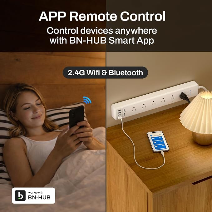 BN-LINK Smart WiFi Power Strip Surge Protector, 6 Individually Controlled Outlets, 4 USB Ports with 20W USB-C Fast Charging, Alexa & Google Home Compatible, App Timer Control