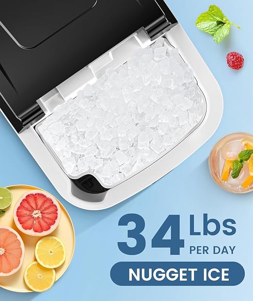 Antarctic Star Countertop Ice Maker with Soft Chewable Pellet Ice, 34lbs/24Hrs, One-Click Operation, Self-Cleaning Portable Peddle Ice Machine with Ice Scoop for Kitchen,Office,Bar,RV (Black)