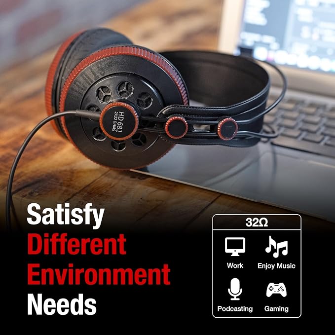 Superlux HD681 Air Professional Monitoring Semi-Open Back Headphones with AIR Cushion Earpads, Wired Over-Ear with High-Resolution Sound, 3.5 & 6.3mm Adapters for Casual Listening Recording DJ Gaming