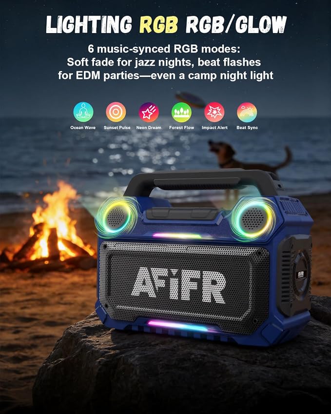 Outdoor Bluetooth Speaker, 160W Loud Bass! Rugged, IP67 Waterproof, 24H Playtime with Lights, Wireless TWS Pairing Portable Speakers for Party, Outsides, Travel, Beach, Garage(Tide Blue)