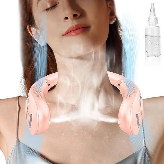 Neck Fan that Blow Cold Air with Water Mist Spray, 4000mAh USB Rechargeable & LED Display, Foldaway Hands Free with Dual Controls, Personal Cooling Device for Mother's Day Father's Day Birthday, Pink