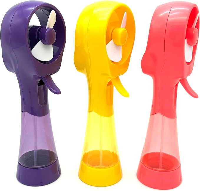 BJPEY Water Misting Fan Handheld Battery Powered Portable Personal Cooling Fans for Travel, Beach, Camping (Yellow+Purple+Pink)