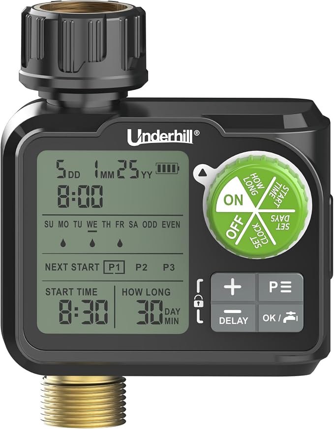 Underhill AquaZone Digital Hose Timer – Automatic Garden Water Timer with LCD Display, Programmable Irrigation Controller for Sprinklers, Drip Systems & Garden Hose Faucets