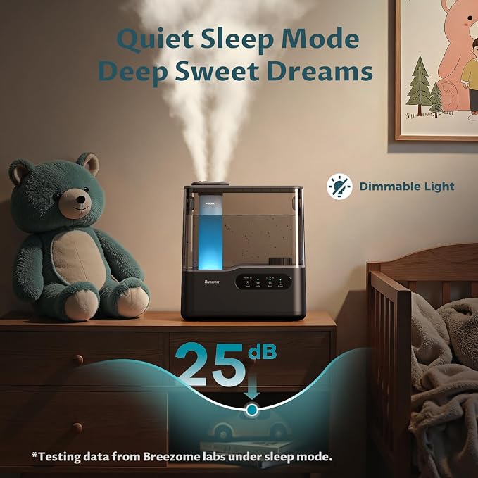 BREEZOME 5L Humidifiers for Bedroom Large Room, 36H Top Fill Cool Mist Humidifier with Essential Oil Tray, 7-Color Mood Light, Timer, Quiet Ultrasonic Humidifier for Home, Baby Nursery, Plants