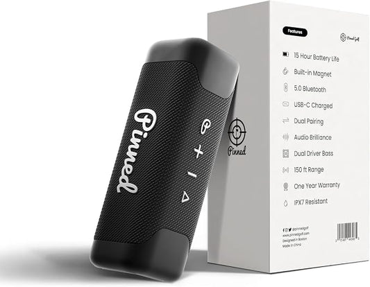 Pinned The Sound Stick Speaker - 100% Waterproof Shower Speakers - Magnetic, Wireless Speakers with Bluetooth for Outdoors - Golf Gifts for Men - 15+ Hour Battery Life, Dual Speaker Pairing - Black