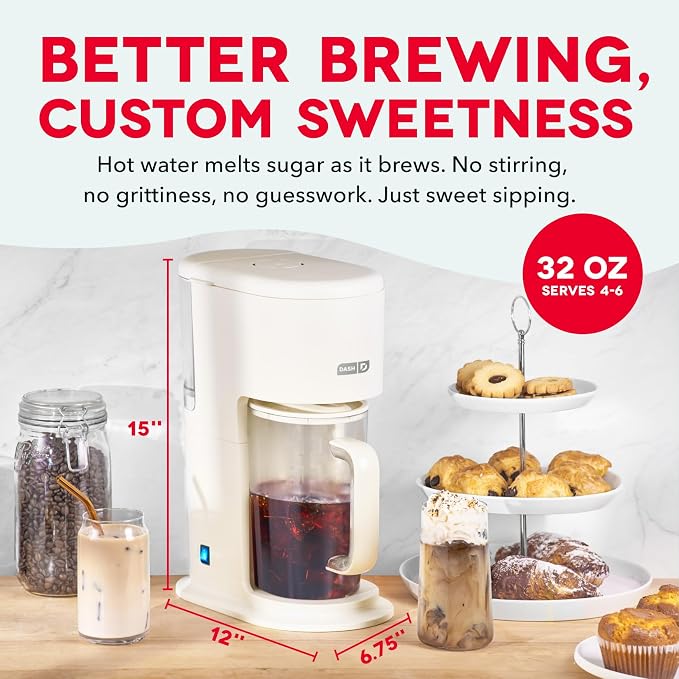 DASH Summer Sippers™ Iced Tea Maker and Iced Coffee Maker - Dissolves Sugar, Brews Over Ice - Reusable Coffee Filter for Grounds, Loose-Leaf Tea & Bags - Two 32oz Pitchers & Infuser Cylinders