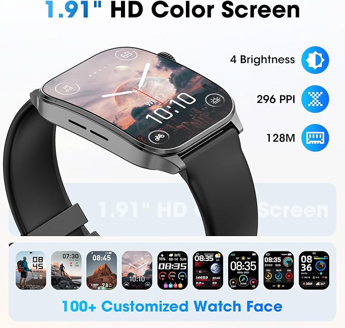 Smart Watches for Men Women, 1.91" HD Curve Screen Smartwatch (Answer/Make Call), Activity Fitness Tracker with Heart Rate Sleep Monitor Pedometer, 100+ Sport Modes, Smart Watch for Android iPhone