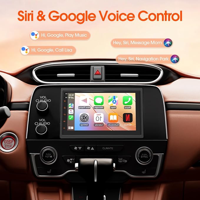 Haudio Double Din Car Stereo, 7 Inch HD Touchscreen with Wireless Apple Carplay & Android Auto, Mirror Link, Bluetooth 5.4, SWC, Subwoofer, 5.1 CHN, Backup Camera, 2+64GB, FM/AM Car Radio Receiver