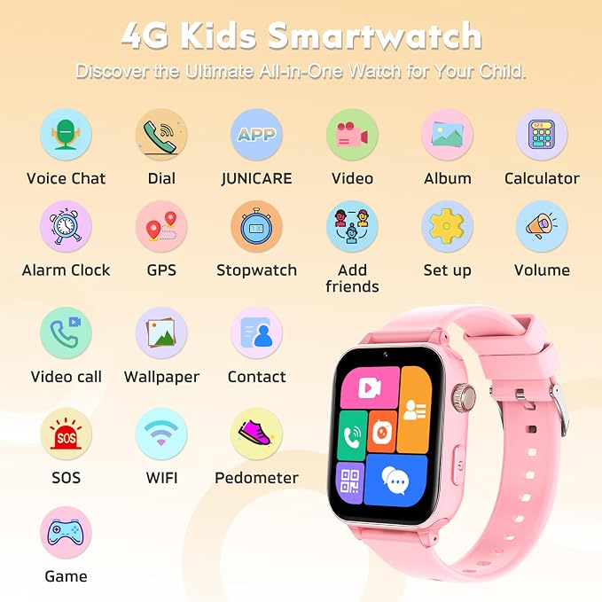4G Kids Smart Watch for Boys Girls with GPS Tracker, Kid Smartwatch Phone Call SOS Video Call for Kids Birthday Gift Ages 4-12
