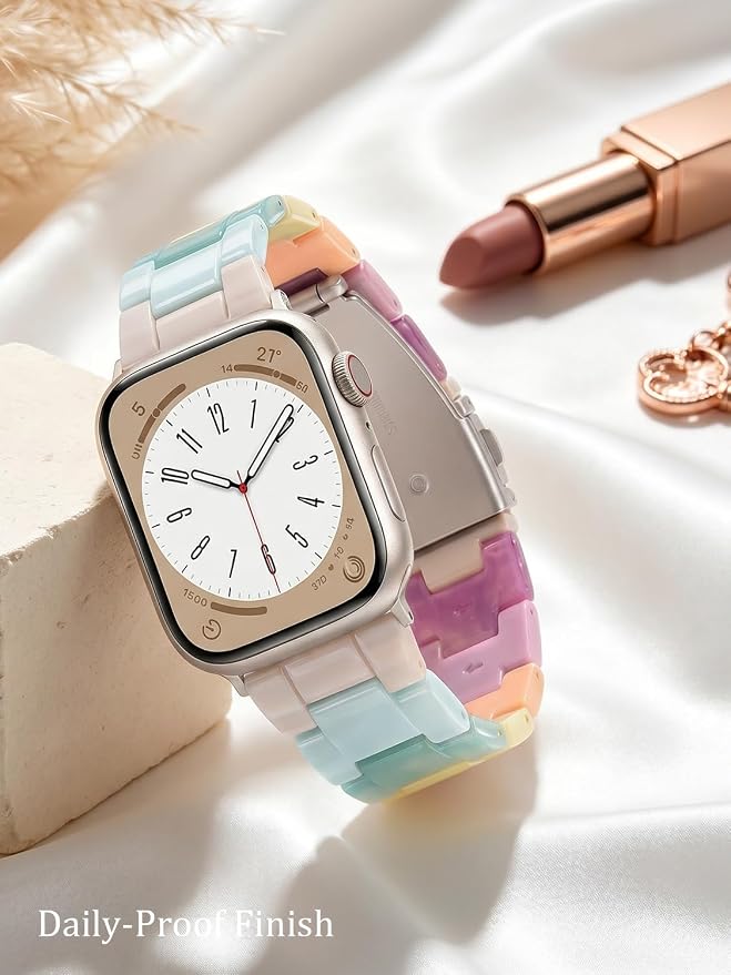 V-MORO Resin Bands Compatible with Apple Watch Series 11/10/9/8/7 Band 40/41/42mm Lightweight Fashion Strap Bracelet with Starlight Buckle for iwatch Series SE/6/5/4/3/2/1(Bonbon Rainbow,38/40/41/42mm)