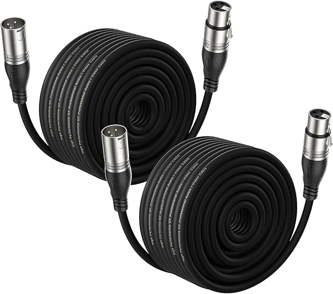EBXYA 100Ft XLR Microphone Cables 2 Packs - Premium Balanced Mic Speaker Cable with 3 Pins XLR Male to Female 100 Feet, Black