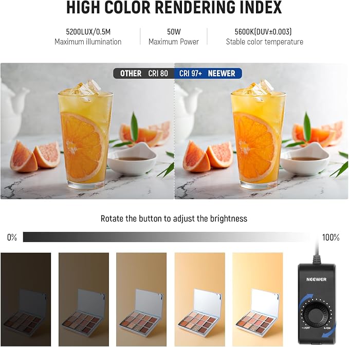 NEEWER Upgraded Photo Studio Light Box, 24"x24" No Glare, 4 Color Backdrops, Cleaning Cloth, 160 LEDs 5600K CRI97+ Folding Mini Desk Photo Booth for Jewelry Electronics Product Photography, LP60