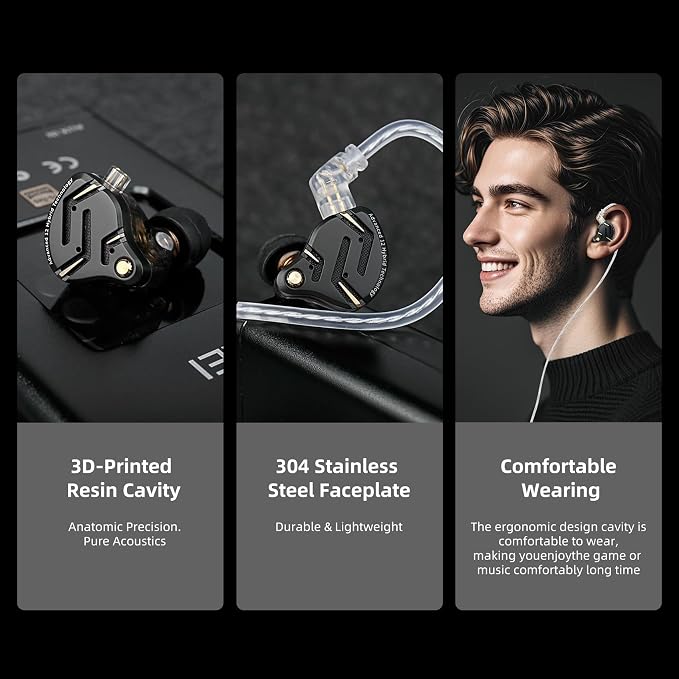 KZ ZS12 PRO 2 in Ear Monitor Headphones,1DD+5BA Hybrid Gaming Earbuds,Wired Clear Earbuds,HiFi Deep DASS EarbudsIEM for Gaming,KZ IEM Earphones with 2PIN Cable for Audiophile (NO Microphone, Black)