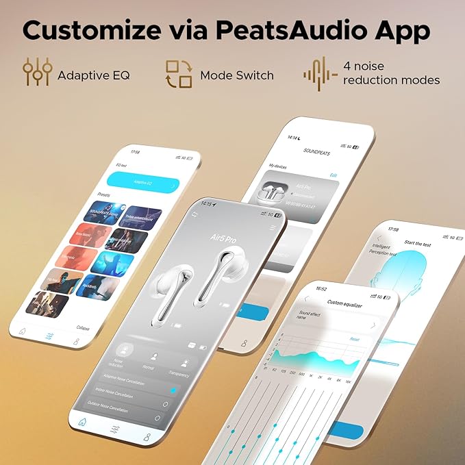 SoundPEATS Air5 Pro Hi-Res Wireless Earbuds, LDAC & aptX Lossless, Audiophile-Grade Sound with Wide Soundstage, 37H Playtime, Bluetooth 5.4, IPX5 Waterproof, Multipoint Connection